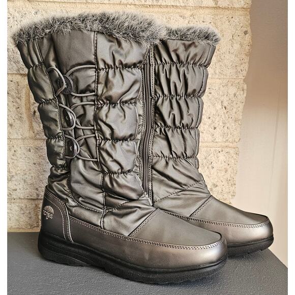 NEW Totes Sturgis Faux Fur Side Button Tabs, Side zip, Gray Rain Boots. Size 9 - Picture 1 of 7